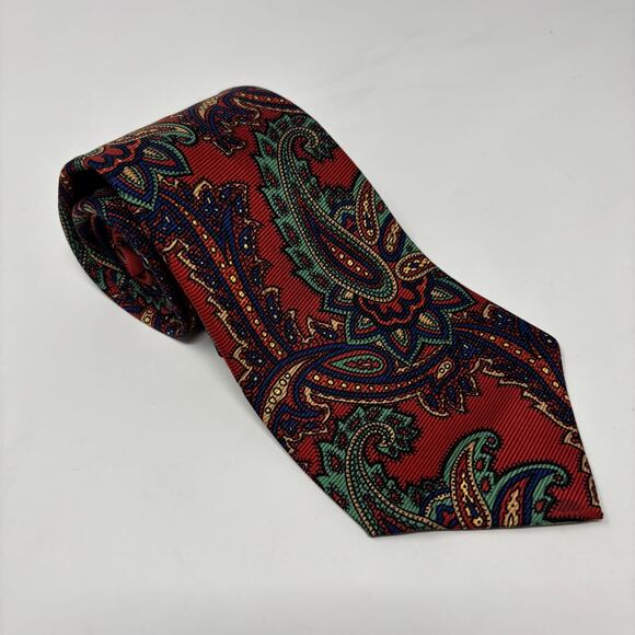 Polo Ralph Lauren Red Green Blue Patterned Hand Made 55"x3.5" Silk Tie - Picture 1 of 5